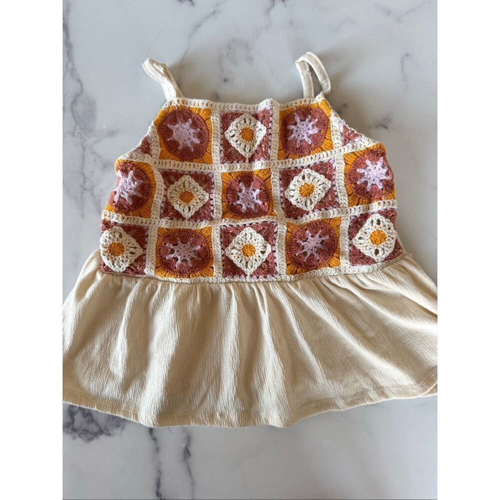 Charlotte girls size 8 crochet hippie boho flowy relaxed empire blouse cream tan